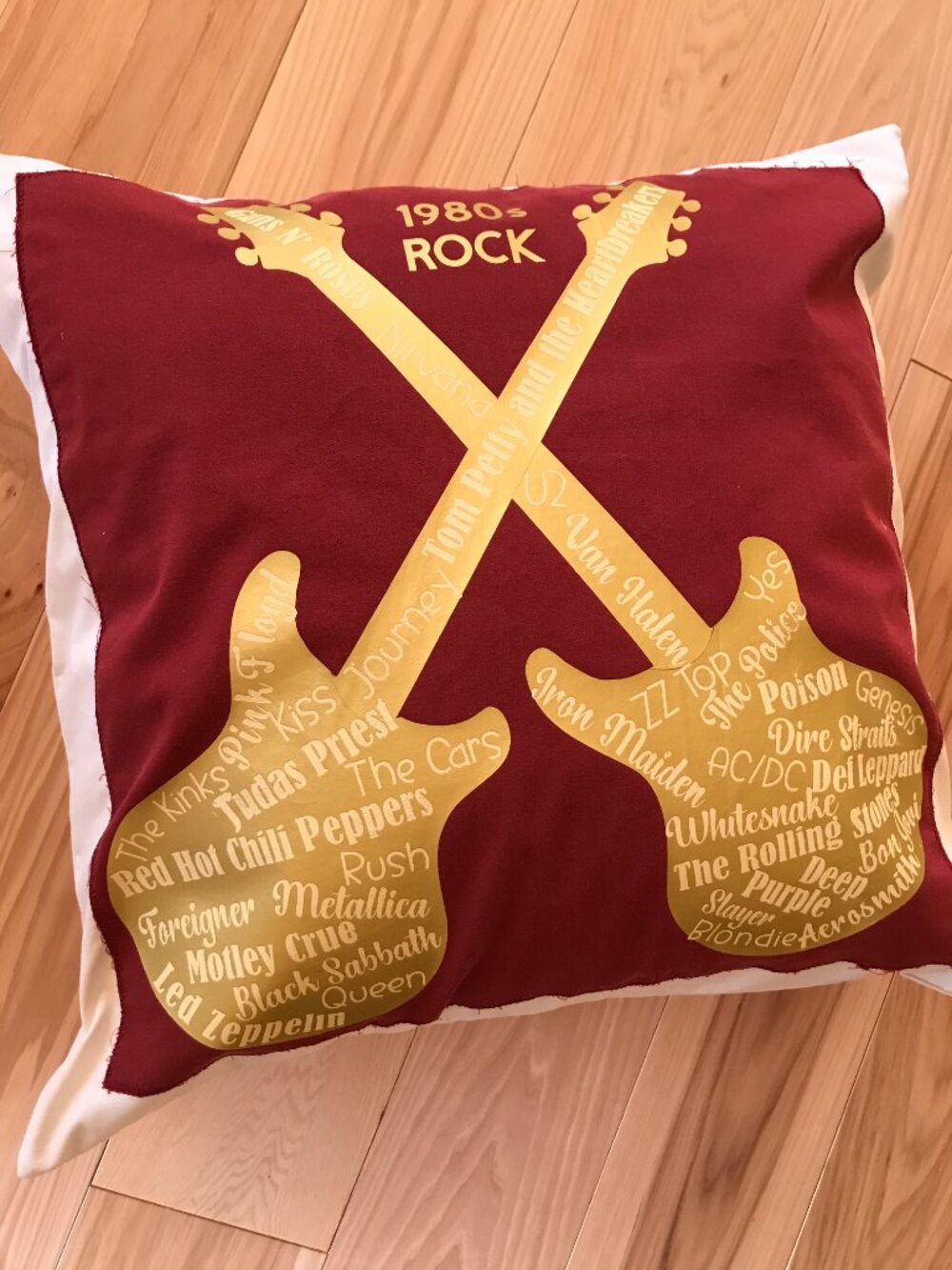 Handmade Pillow Cover, 1980s Rock Bands Guitars Music Room Decor 18 x 18 inches